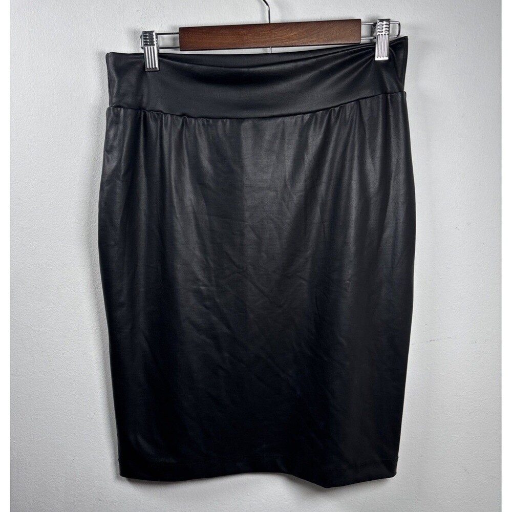 Ciara Sun Woo Faux Leather Pencil Skirt Black Pull On Stretch USA Women’s M